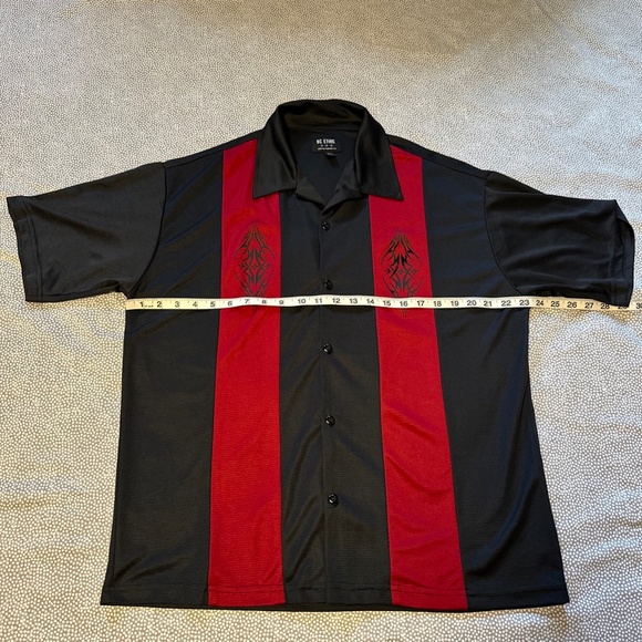 BC Ethic Mens Large Vintage Button Up Shirt Rockabilly Bowling Retro Black Red - Picture 4 of 8